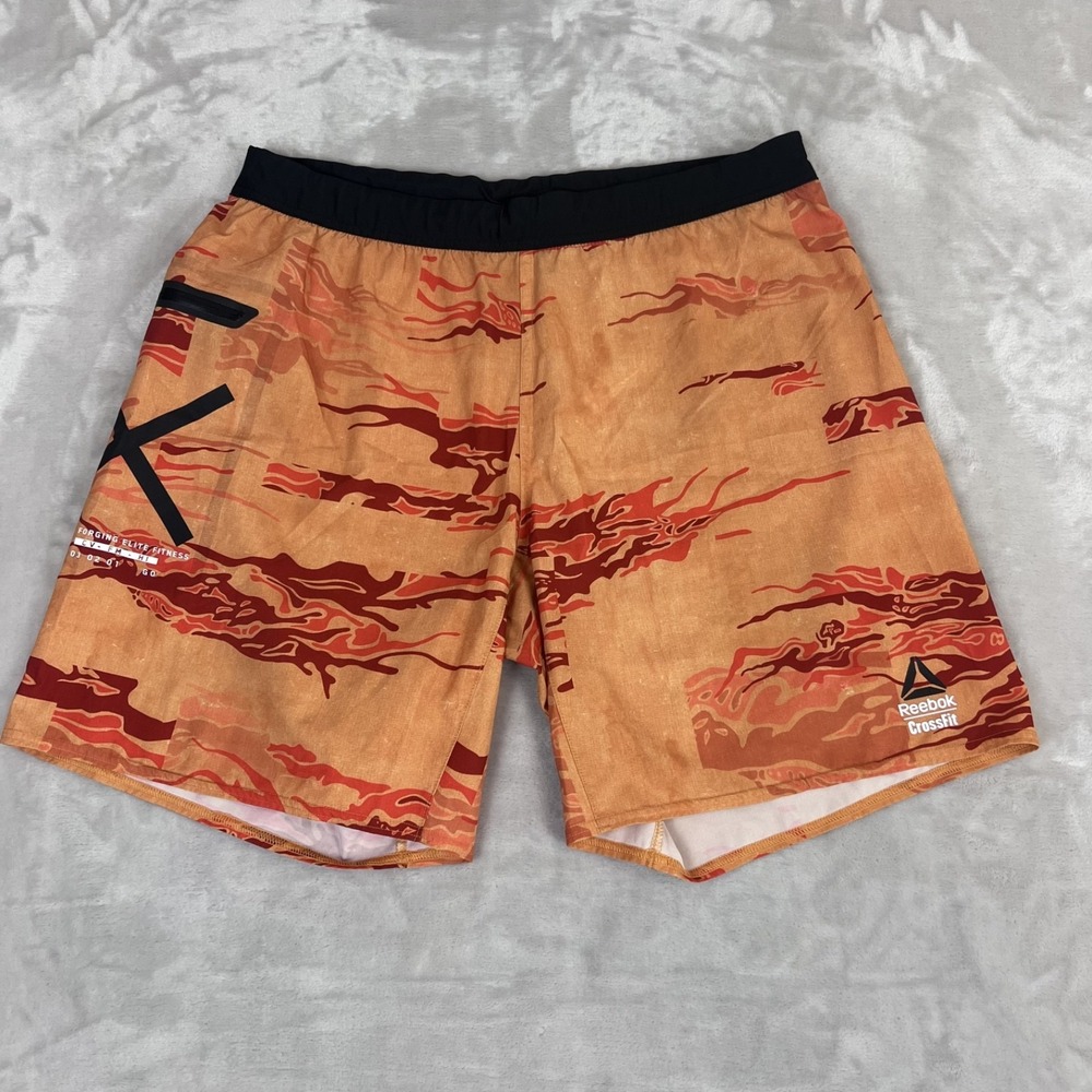 Reebok Crossfit Speed Hybrid Shorts Mens Large Orange Camo Training Swim Unlined